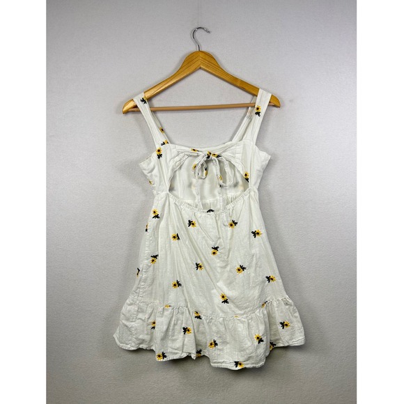 Rewind White Sunflower Embroidered Tiered Ruffle Mini Dress S - Picture 2 of 10